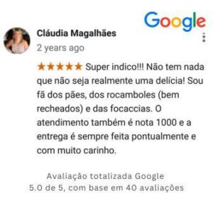 Avaliação no Google de Cliente da Padaria Artesanal Delivery Conexão Delícia