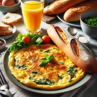 Omelete de Queijo e Ervas com Baguete Crocante